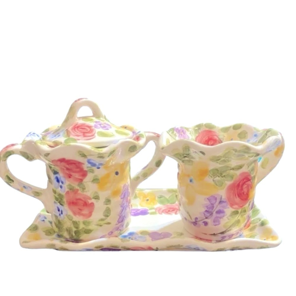 Jardine‎ 3 piece hand painted ceramic sugar and cream…